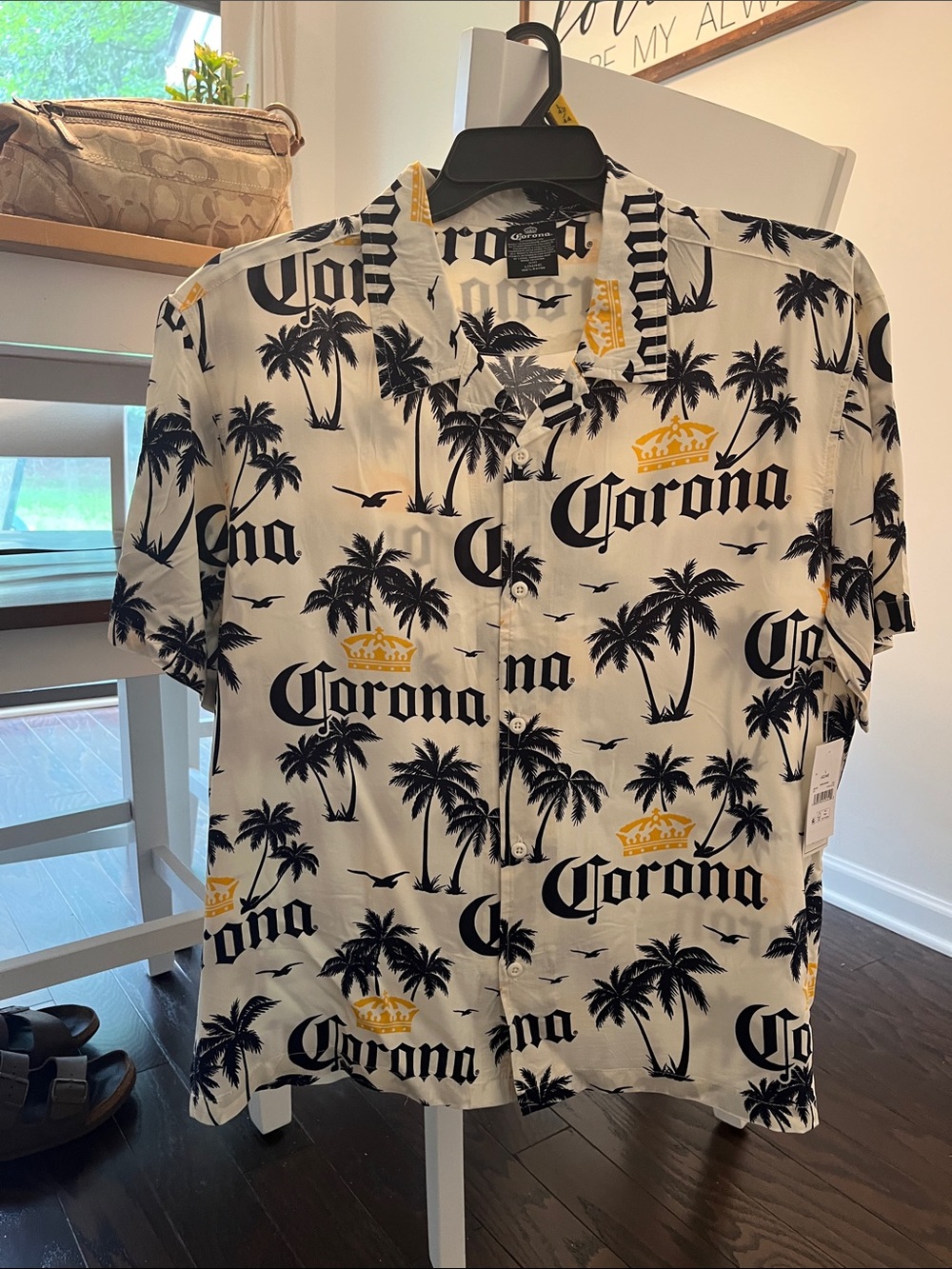 Corona Men’s Short-Sleeve Palm Print Button-Down Shirt - White, Black, Yellow